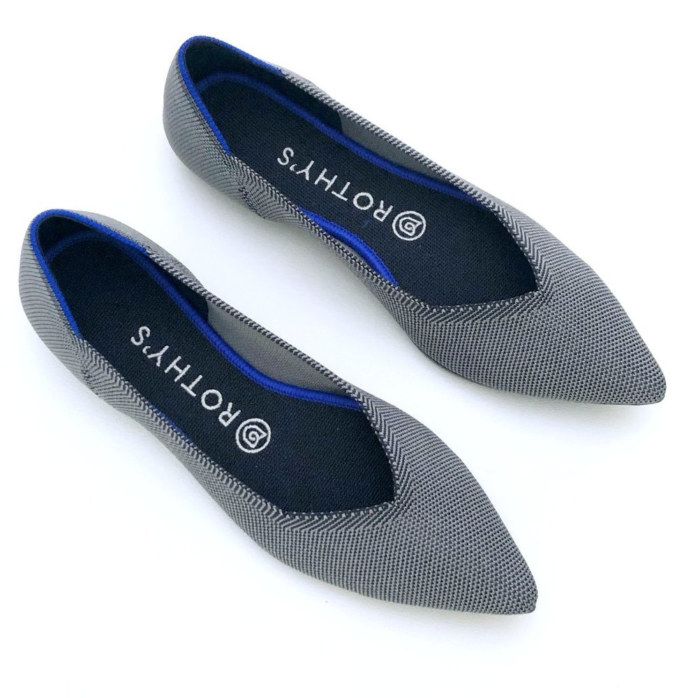 ROTHY Women's Grey Knit The Point Flats 8